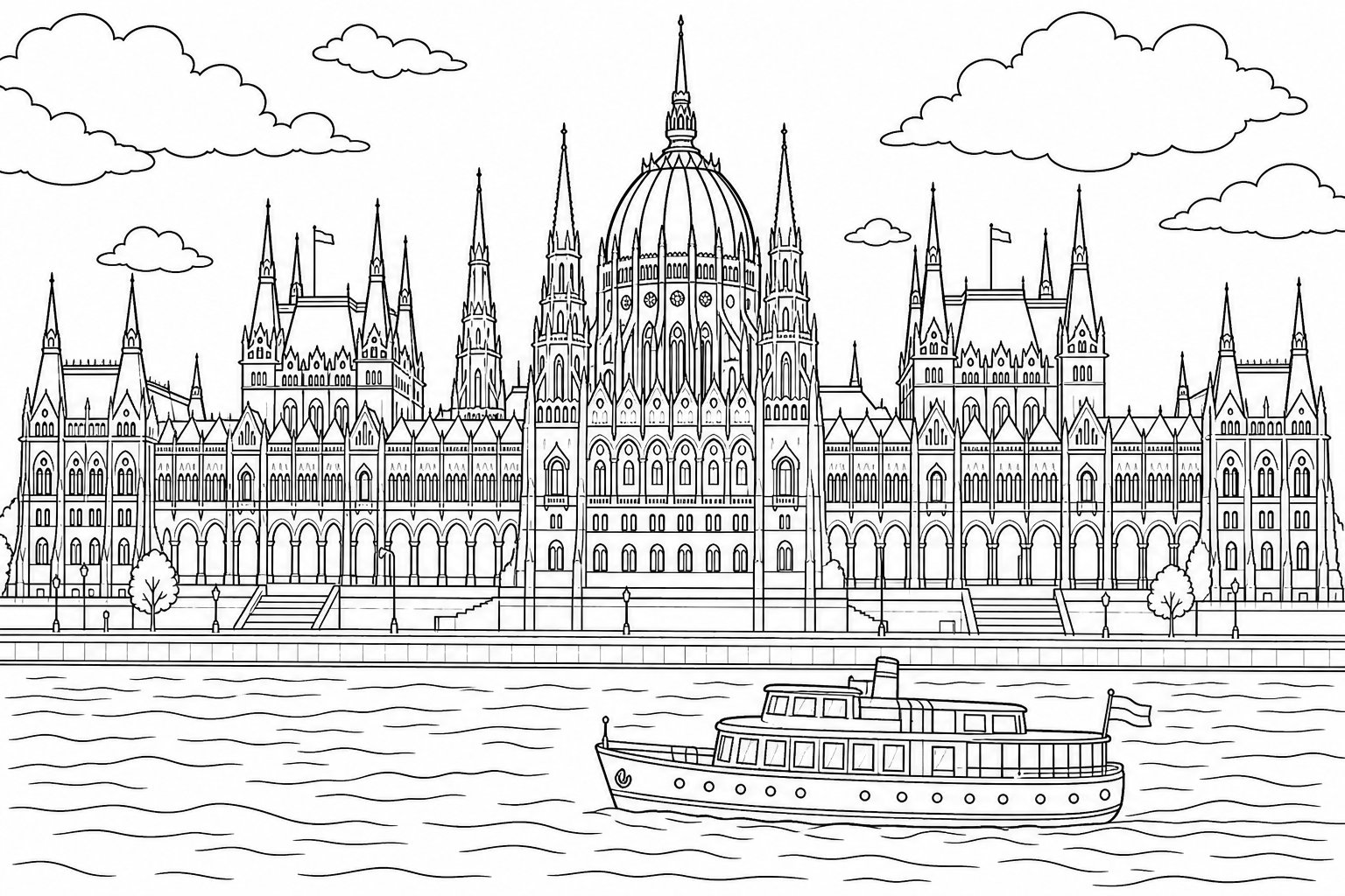 Hungarian Parliament Building Coloring Page