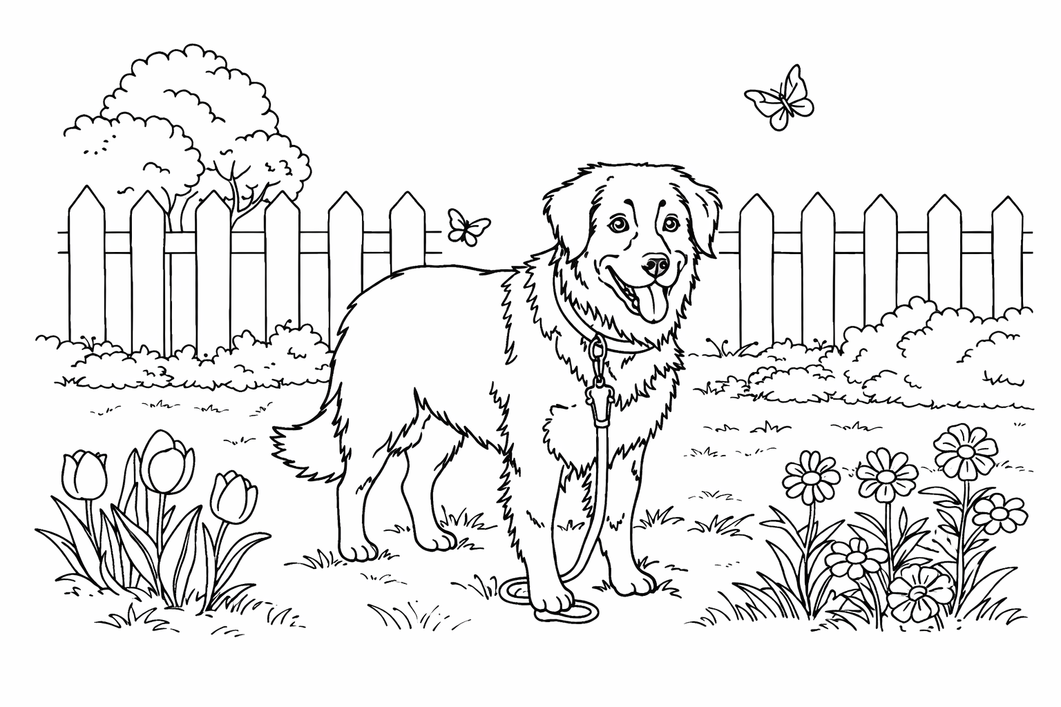 take only the dog and put it in a garden simple to color