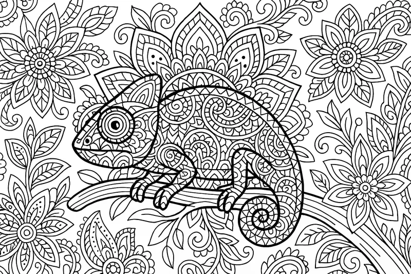 caméléon en style mandala