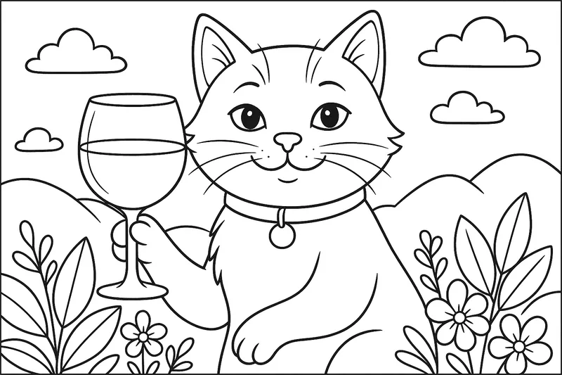 Gato con copa de vino