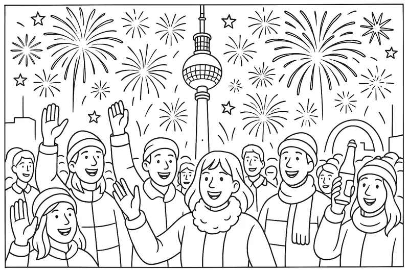 Silvester am Berliner Fernsehturm mit vielen Menschen