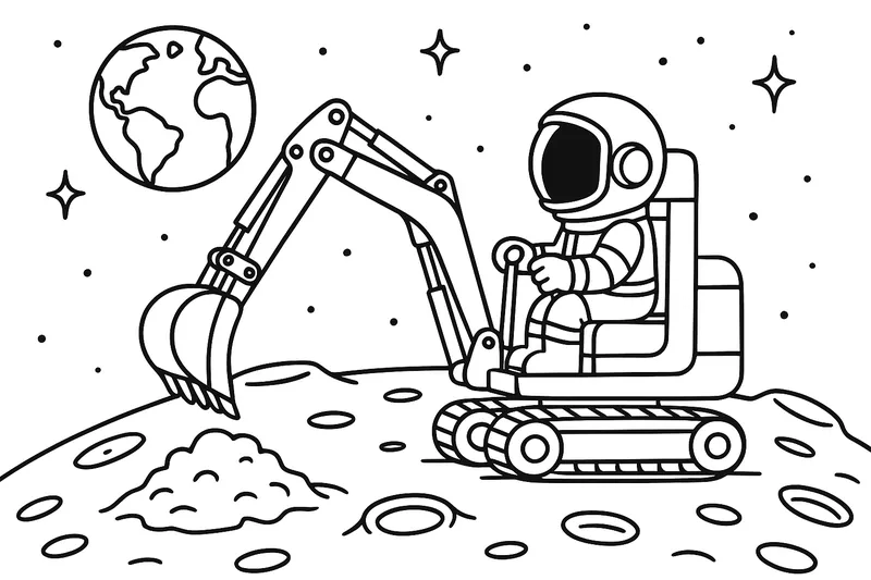 Conducteur d'excavatrice sur la lune