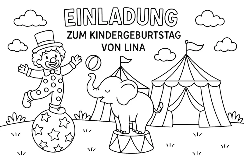 Einladung für einen kindergeburtstag unter dem Motto zirkus von lina