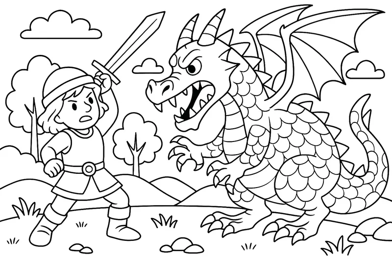 siegfried aus der nibelungensage der mit einem Drachen kämpft als kinderbild