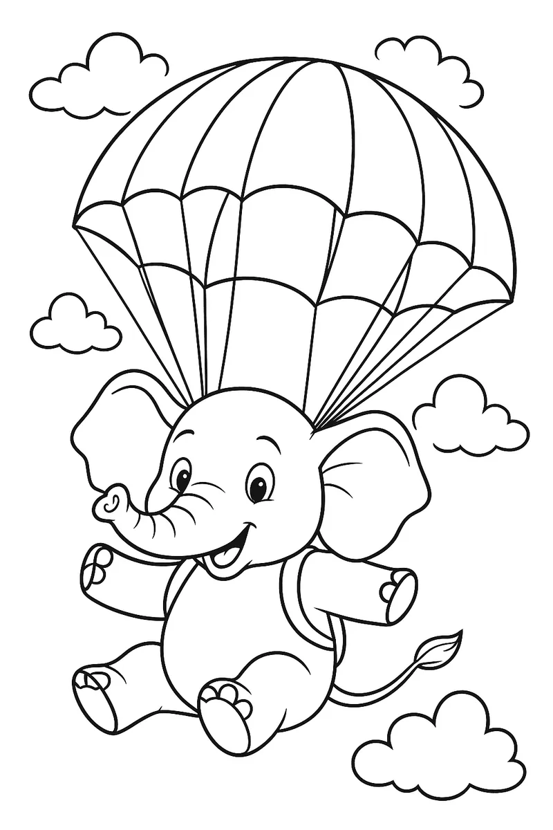 Un elefante que salta en paracaídas