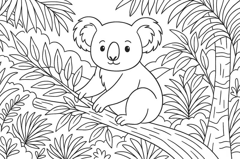 Jungle with koala and eucalyptus