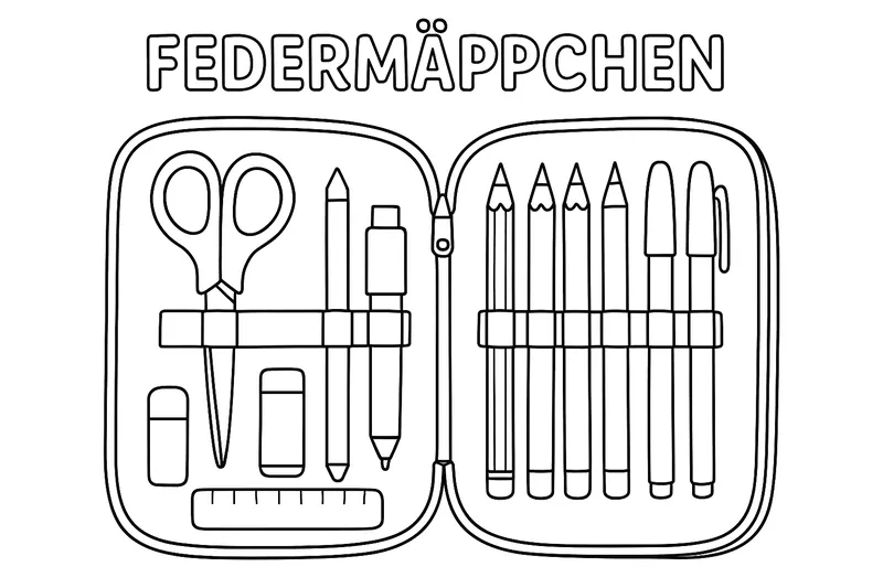 Eine Federtasche von innen und da drüber soll stehen Federmäpchen