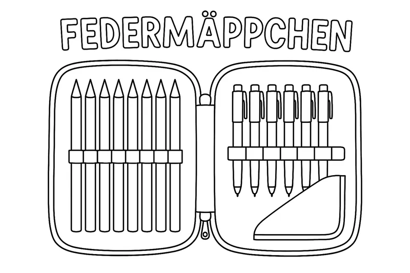 eine federtasche von innen wo drüber Federmäppchen steht