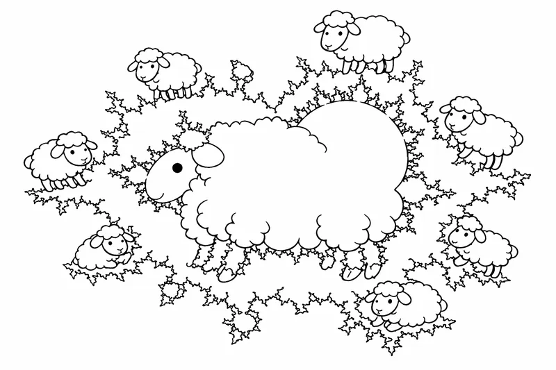 mandelbrot set that has sheep structure and at some of the edges goes full sheep