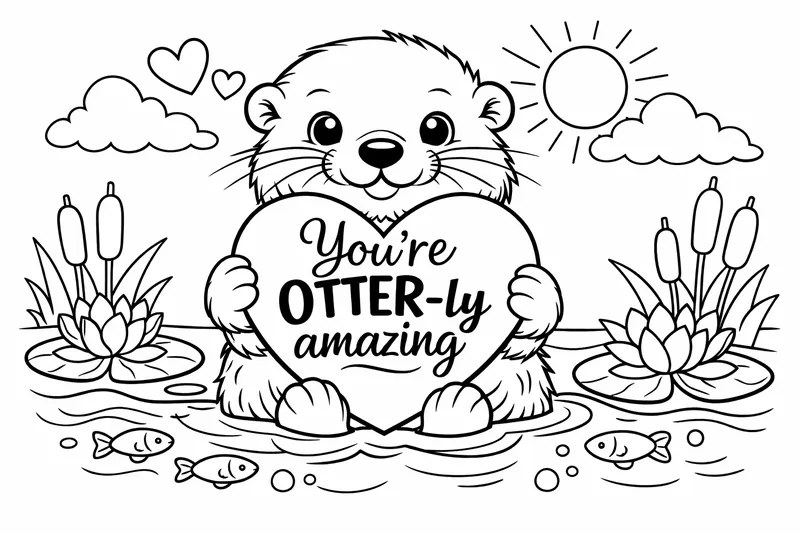 A cute otter holding a heart with text "You're OTTER-ly amazing", mother pun