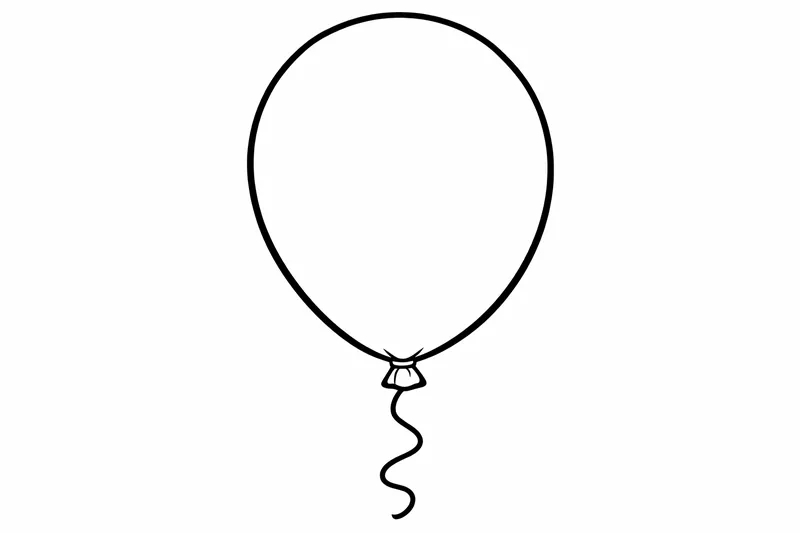Einzelner großer Ballon mit dicken fetten Umrissen, großzügiger leerer weißer Raum innen, einfache Form
