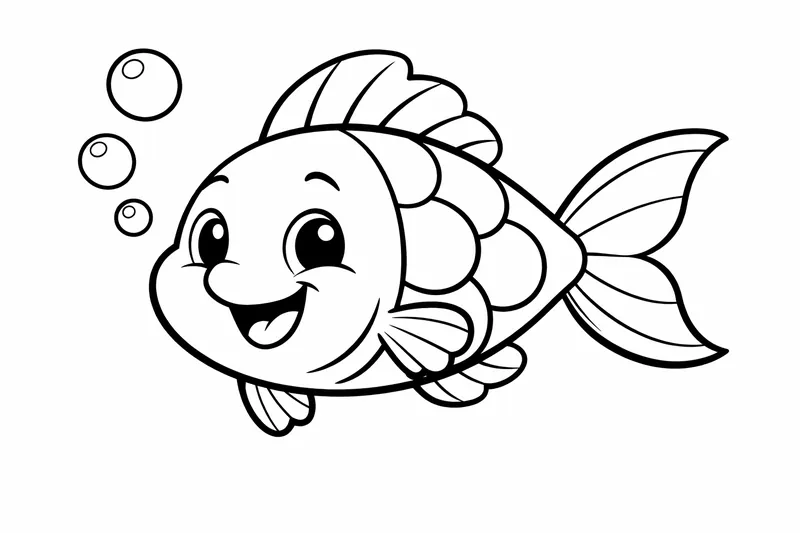 Lächelnder Cartoon-Fisch mit ein paar großen Schuppen, dicken Konturen