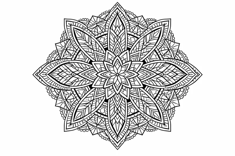 Mandala géométrique avec une symétrie à huit volets et des segments détaillés étroits