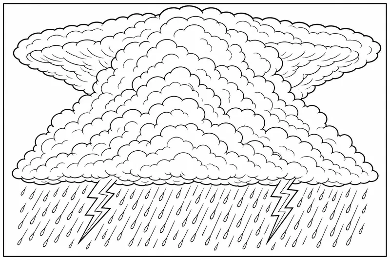 Egy rétegzett cumulonimbus viharfelhő két cikk-cakk villámmal és eső textúrával