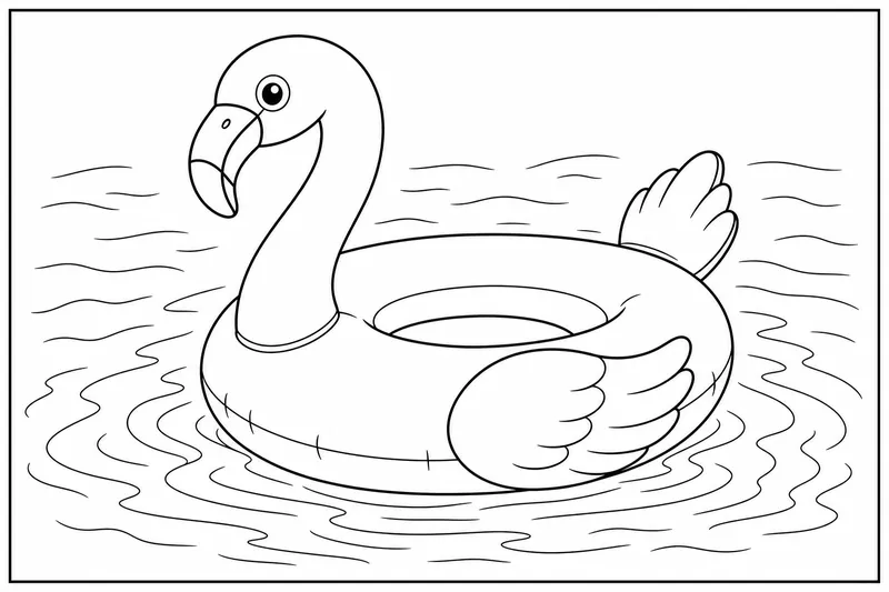 A flamingo pool float drifting on water with gentle ripples around it