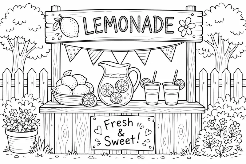 Ein Limonadenstand mit einer Kanne, zwei Tassen und einem handgemalten Schild