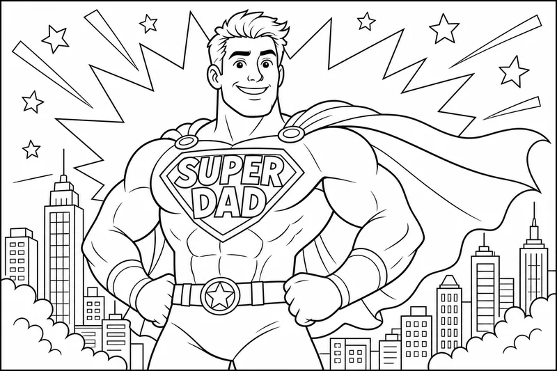 Eine "Super Papa" Umhang-und-Muskel-Figur
