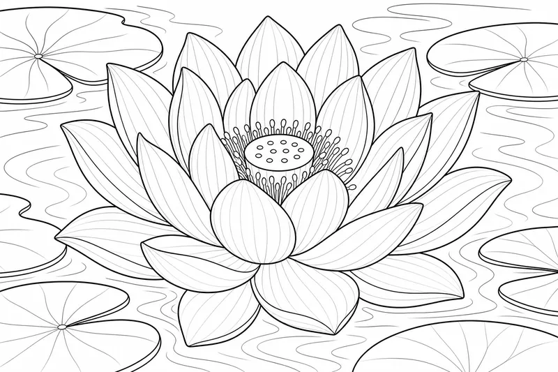 A single large lotus flower floating on calm water