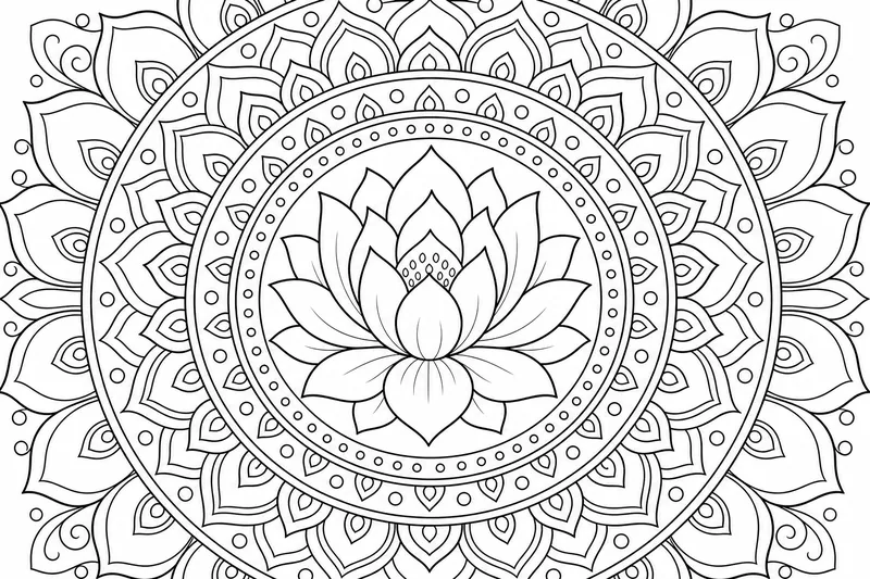 A lotus flower mandala with concentric rings