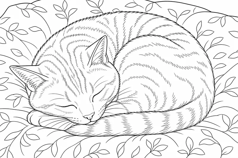 Eine schlafende Katze hat sich zu einer ruhigen runden Form zusammengerollt