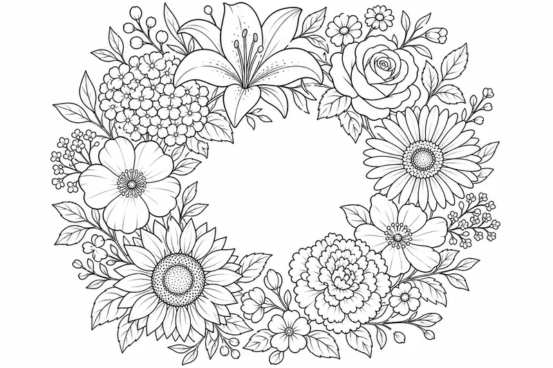 A wreath of mixed flowers in a circle