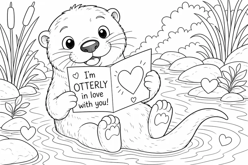 A cute otter holding a heart pun card