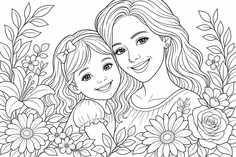 Ein lächelndes Mutter-und-Kind-Porträt mit Blumen