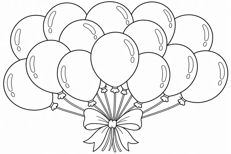 Ein Bündel großer runder Ballons, die mit einem Band zusammengebunden sind