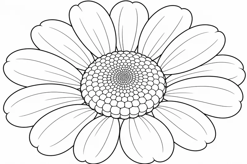 A single large daisy flower with big rounded petals and a wide round center