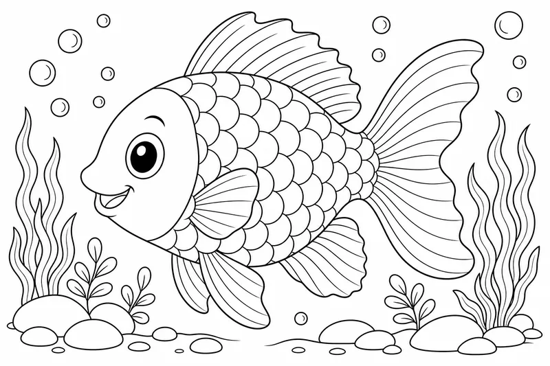 A friendly fish with big round scales and large fins, side view