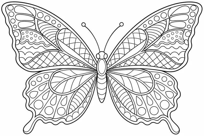 Ein Schmetterling mit großen Flügeln, die in viele kleine gemusterte Abschnitte unterteilt sind