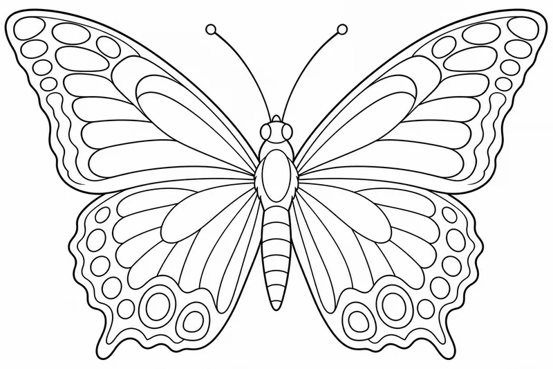 Ein Schmetterling, der direkt von oben betrachtet wird, mit perfekt gespiegelten Flügeln, die zu den kühnen Formen auf der linken und rechten Hälfte passen