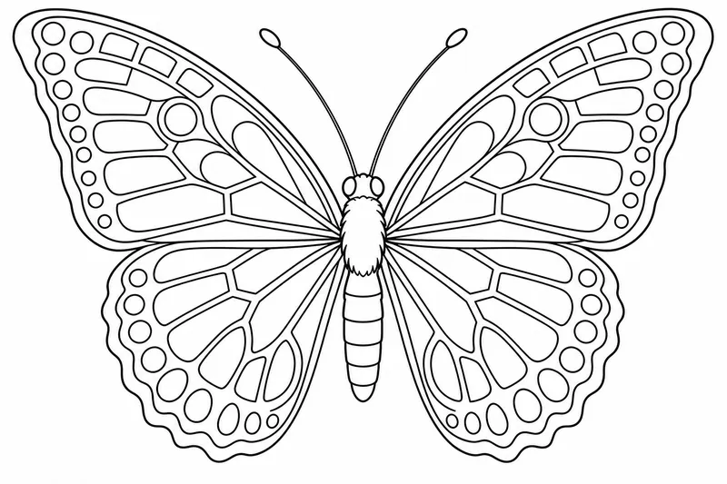A butterfly with open wings showing identical geometric patterns repeated on both sides of the body