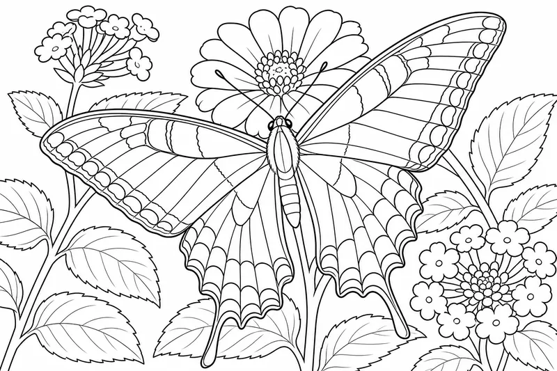 Un papillon à queue d'hirondelle perché sur une tige de fleur, ailes arrière à queue dramatiquement ouvertes