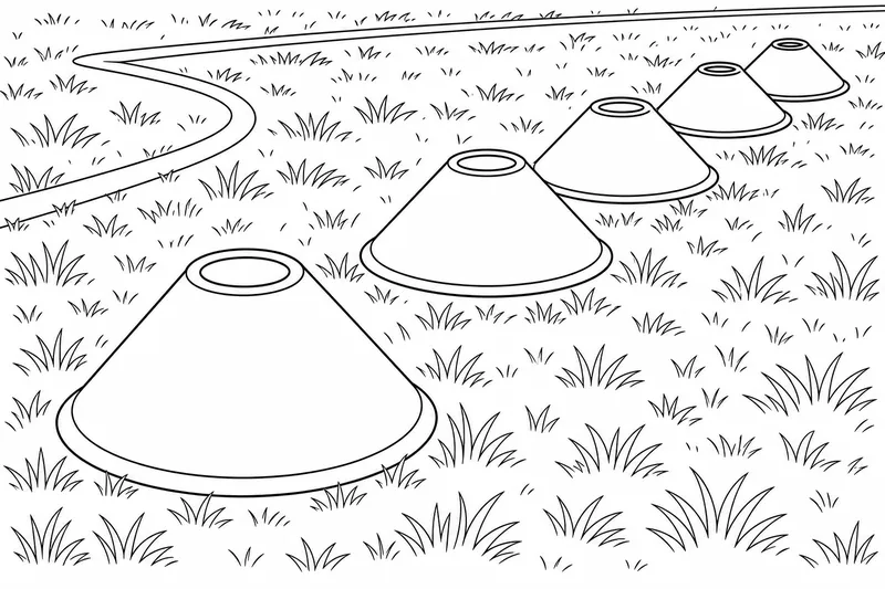 training cones lined up on the grass