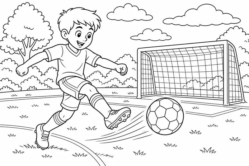 ein Kind, das einen Fußball kickt