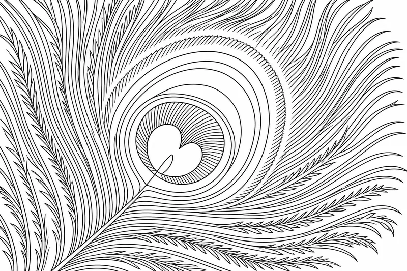 A close study of one peacock eye-spot, concentric oval rings radiating into delicate feather strands.