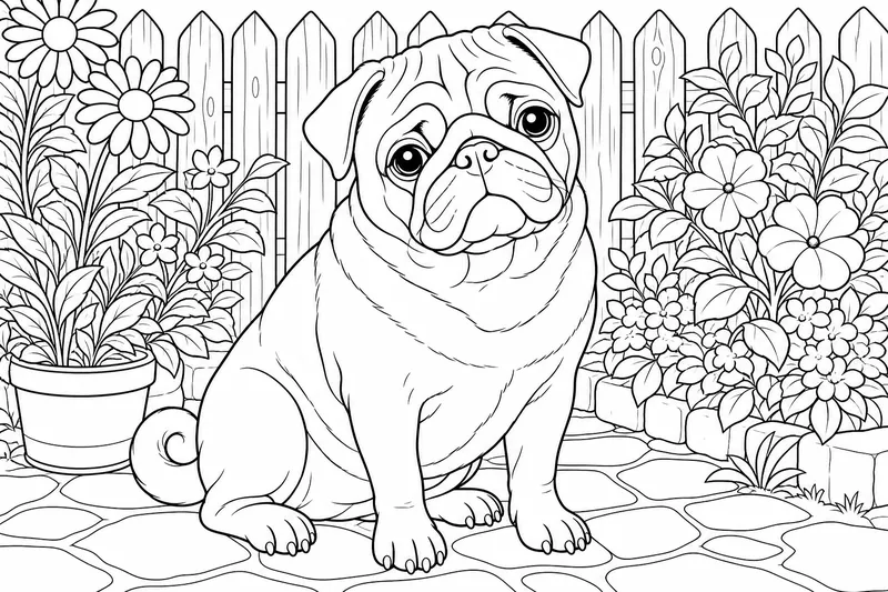 A wrinkly pug sitting with a short coat and soft folds on its face