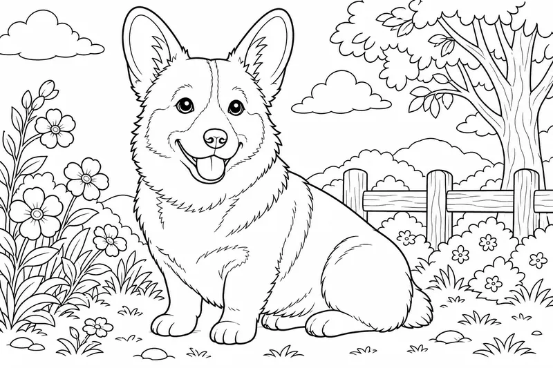 A corgi sitting with big upright ears, a fox-like face, and a short dense coat