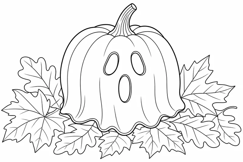 A pale ghost pumpkin with smooth skin and a slender stem, sitting on a few scattered autumn leaves