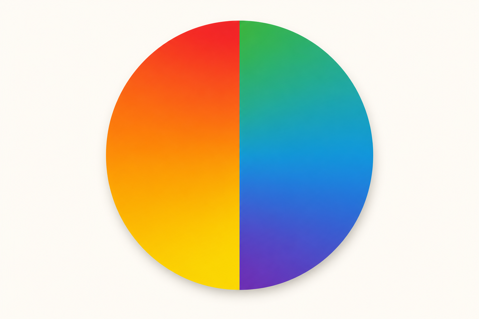 A simple flat color wheel divided straight down the middle into two halves. The left half is filled with warm colors blending from red into orange into yellow. The right half is filled with cool color